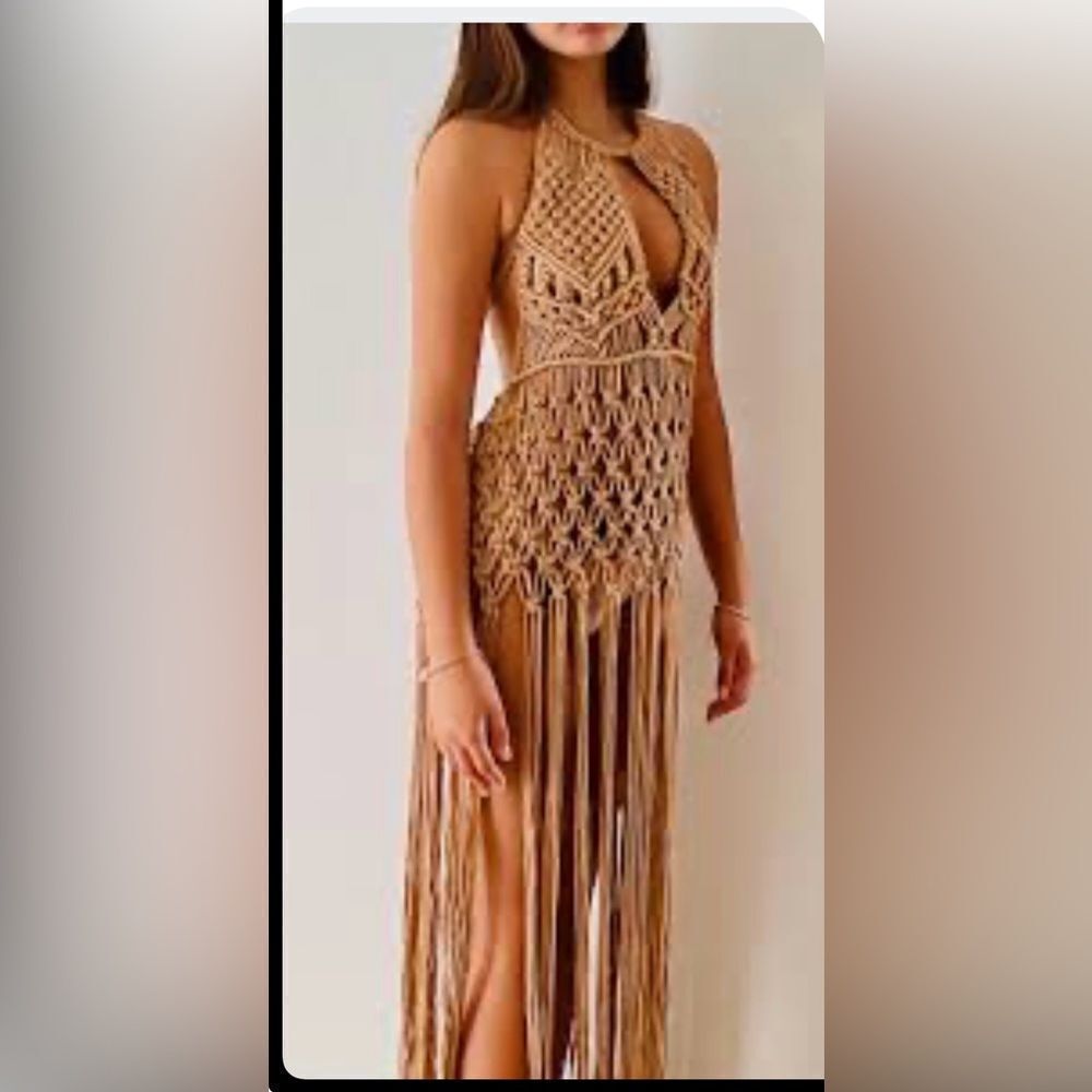 Elegant Tan Crochet Dress handmade from Mexico